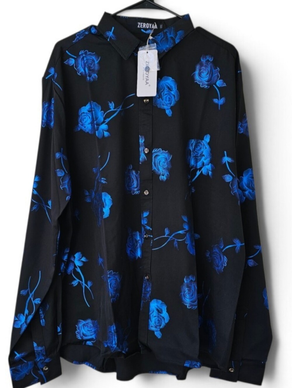 Zeroyaa Hipster Button Down Floral Mens Metallic Foil New With Tags Size XXL